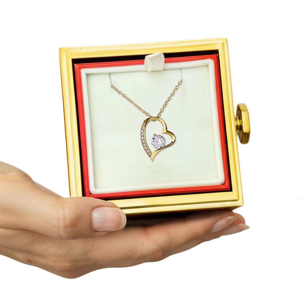 Coffret cadeau rose rotatif avec pendentif cœur « Amour éternel »