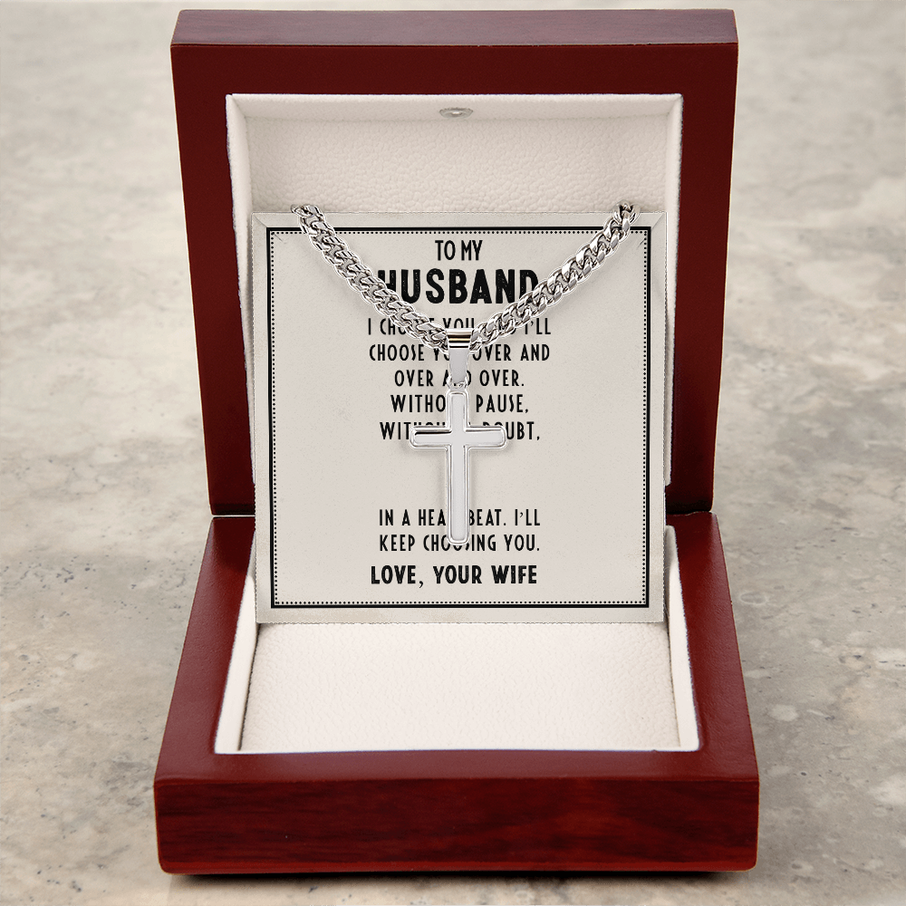 Croix artisanale avec chaîne cubaine - Pour mon père