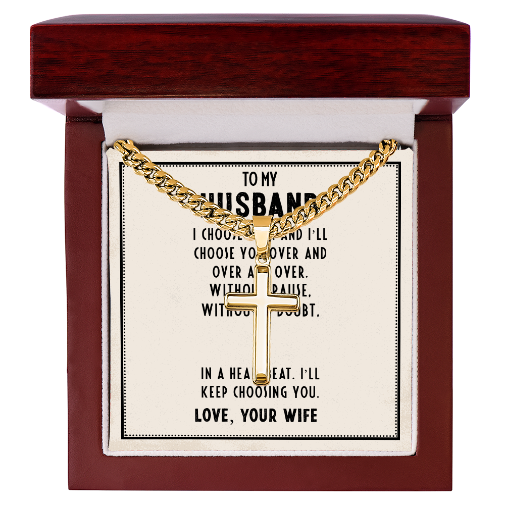 Croix artisanale avec chaîne cubaine - Pour mon père