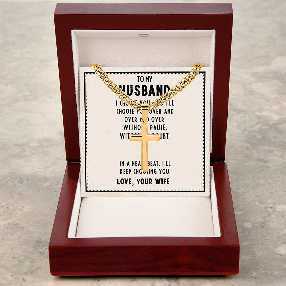 Croix artisanale avec chaîne cubaine - Pour mon père